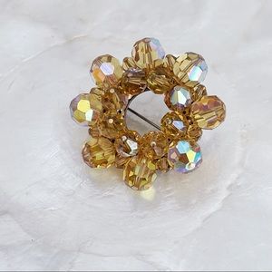 Vintage Yellow Sparkly Crystal Beaded Brooch